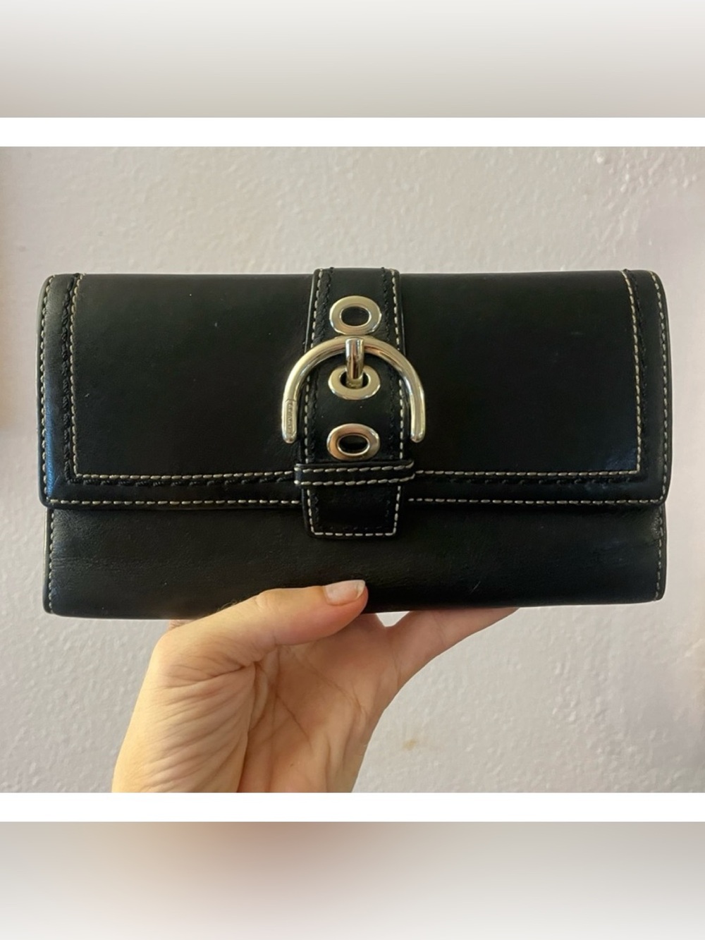 COACH VTG Y2K Soho Black Leather Tri-Fold Buckle Wallet Vintage